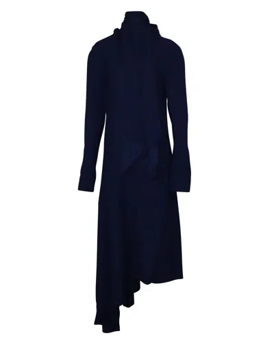 Marni Pussy Bow Asymmetric Dress In Blue Viscose