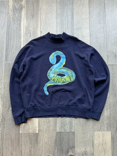 Pre-owned Marni Python Logo Navy Crewneck - 52 In Blue