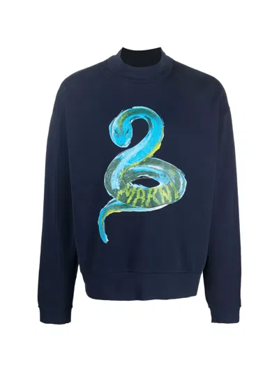 Marni Python-print Sweatshirt In Blue