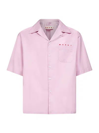 Marni Short Sleeve Straight Shirt Chest Pocket Collar In Pink