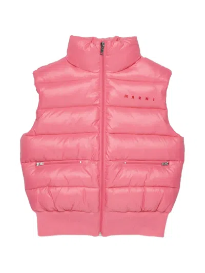 Marni Kids' Quilted Logo-print Waistcoat In Pink