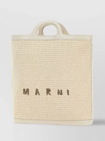 MARNI RAFFIA AND LEATHER BUCKET BAG