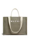 Marni Shopping L Khaki Beige Handles White Logo
