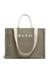 Marni Shopping L Khaki Beige Handles White Logo