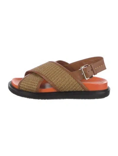 Pre-owned Marni Raffia Colorblock Pattern Slingback Sandals In Orange