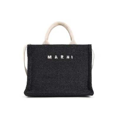 Marni Small Raffia-effect Tote Bag In Black
