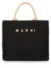 Marni Raffia Effect Fabric Small Tote Bag In Black