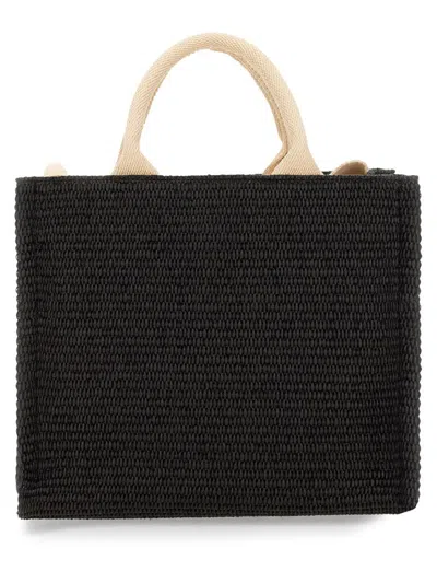 Marni Raffia Effect Fabric Small Tote Bag In Black