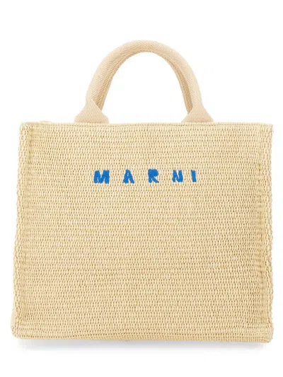 Marni Raffia Effect Fabric Small Tote Bag In Multi