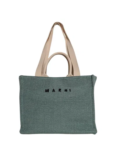Marni Raffia-effect Large Tote Bag Tea Green