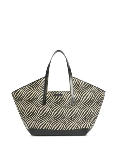 Marni Zebra Pattern Tote Bag Dual Handles Leather In Brown