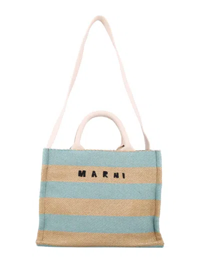Marni Raffia-effect Small Tote Bag In Blue