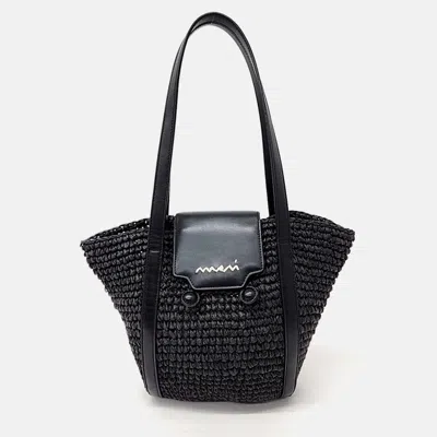 Pre-owned Marni Raffia-effect Trunkaru Beach Bag In Black