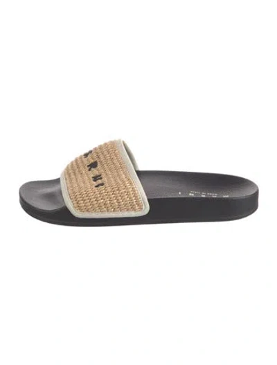 Pre-owned Marni Raffia Graphic Print Slides In Brown