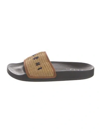 Pre-owned Marni Raffia Graphic Print Slides In Multicolor