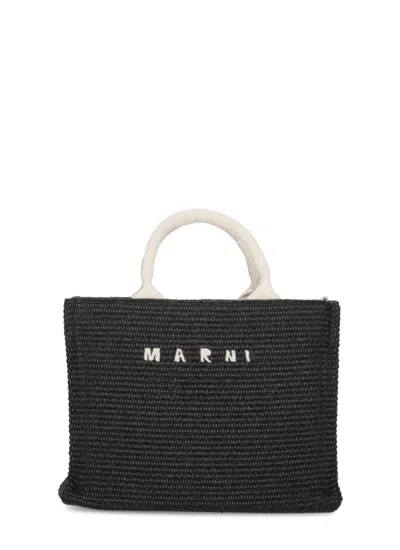 Marni Raffia Hand Bag In Black