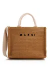 Marni Raffia-effect Canvas Small Tote Bag In Brown