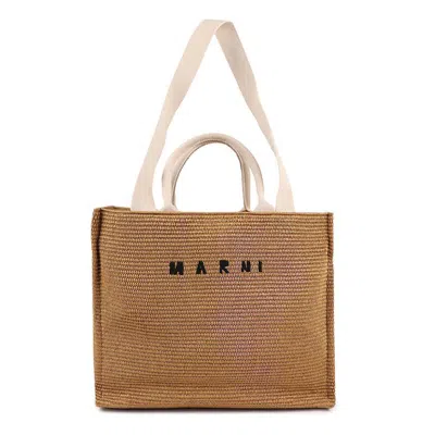 Marni Raffia Large Tote Bag In Brown