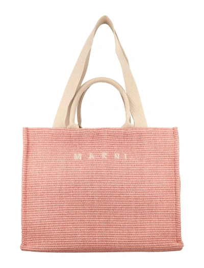 Marni Raffia Large Tote Bag In Light Pink