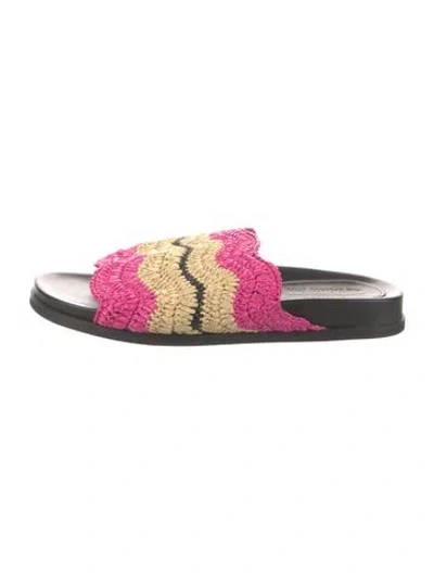 Pre-owned Marni Raffia Printed Slides In Pink