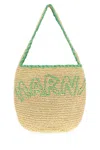 Marni Large Logo-embroidered Raffia Tote Bag In Neutral