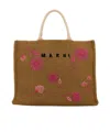 Marni Raffia Shopping Bag Embroidered Floral Design In Brown