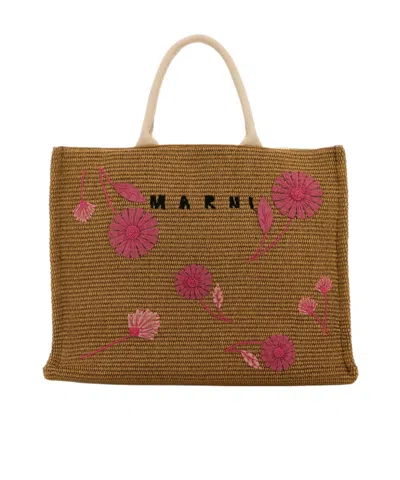 MARNI RAFFIA FLOWER TOTE BAG