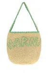 Marni Large Logo-embroidered Raffia Tote Bag In Neutral