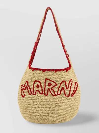 Marni Raffia Shopping Bag Contrast Trim In Neutral