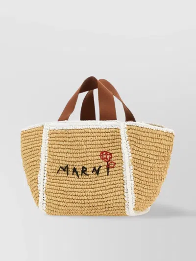 Marni Raffia Shopping Bag Contrast Trim In Brown