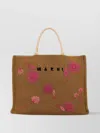 Marni Raffia Shopping Bag Embroidered Floral Design In Brown