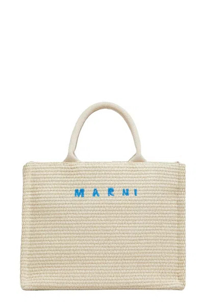 Marni Raffia Small Basket Bag With Double Handles In Nude