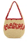 Marni Woven Shoulder Bag With Bold Red Accents In Neutral