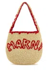 Marni Woven Shoulder Bag With Bold Red Accents In Neutral