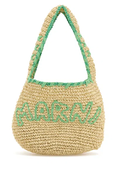 Marni Raffia Small Nassa Shoulder Bag In Neutral