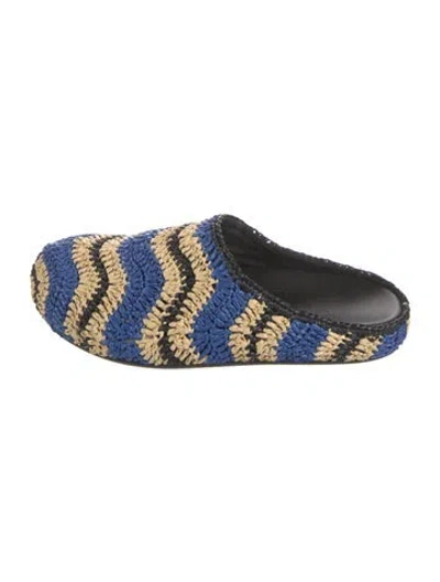Pre-owned Marni Raffia Striped Mules In Blue