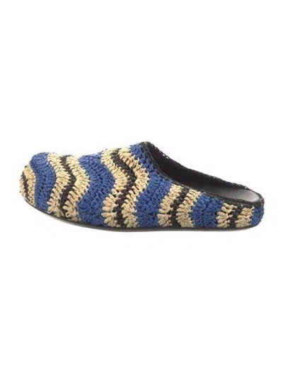 Pre-owned Marni Raffia Striped Mules In Blue