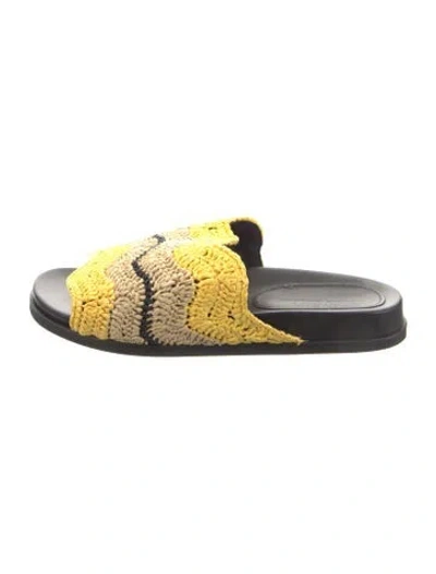 Pre-owned Marni Raffia Striped Slides In Yellow
