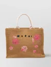 Marni Small Floral Embroidered Logo Raffia Tote