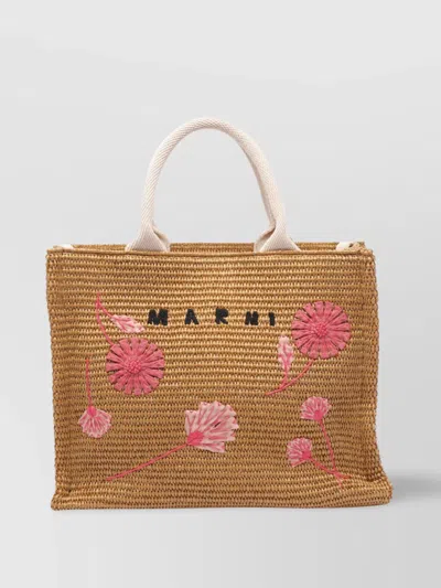 MARNI RAFFIA TOTE BAG FLORAL EMBROIDERY