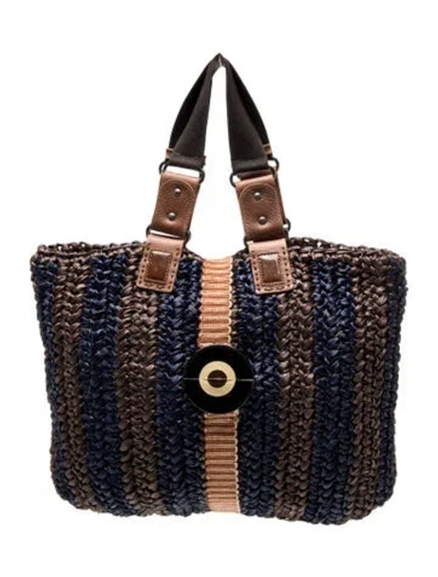 Pre-owned Marni Raffia Tote In Blue/brown