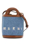 Marni Raffia Tropicalia Bucket Bag In Light Blue