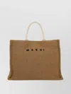 Marni Raffia-effect Canvas Small Tote Bag In Brown