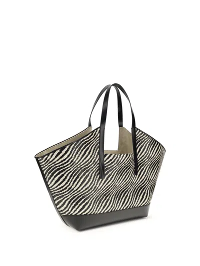 Marni Raffia-effect Woven Tote Bag In Black