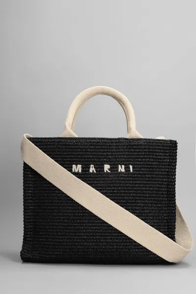 Marni Raffia Tote Bag In Black