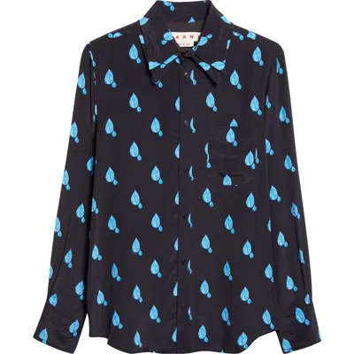 Marni Raindrop Print Button-up Shirt In Blue