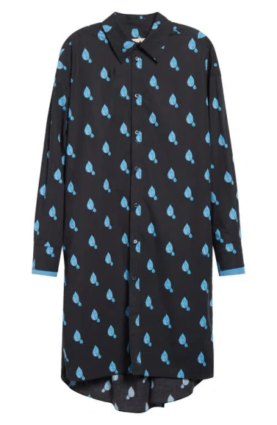 Marni Raindrop Print Long Sleeve Shirtdress In Black