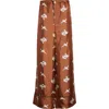 Marni Raven Print Silk Twill Wide Leg Pants In Brown