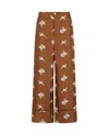 Marni Brown Silk Twill Trousers With Raven Print In Brown