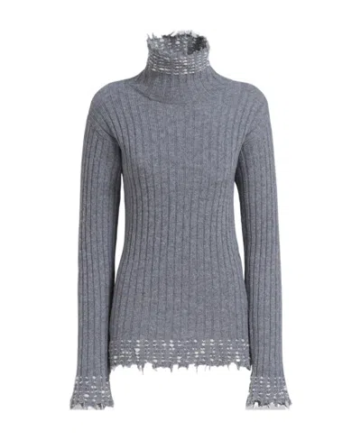 Marni Raw-cut Edge High-neck Knitted Jumper In Gray